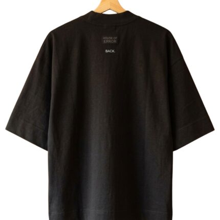 Hotel Errors Patch Heavyweight Tee in Black back view showing heavyweight fabric and rear design