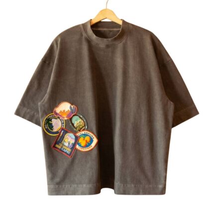 Hotel Errors Patch Heavyweight Tee in Sable front view showing patch design and heavyweight fabric