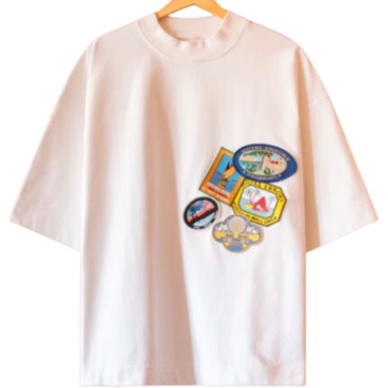 Hotel Errors Patch Heavyweight Tee in White front view showing patch design and heavyweight fabric