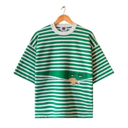 Knitted Peeping Tee in Green front view showing the knit texture and green colour