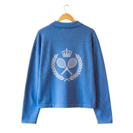 Fine Knit Tennis Sweater - Asphalt back view showing knit design and fit