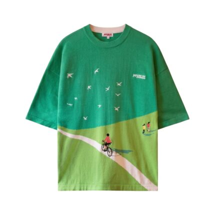 Knitted Cotton Bike Ride Tee front view showing cotton knit texture and bike design
