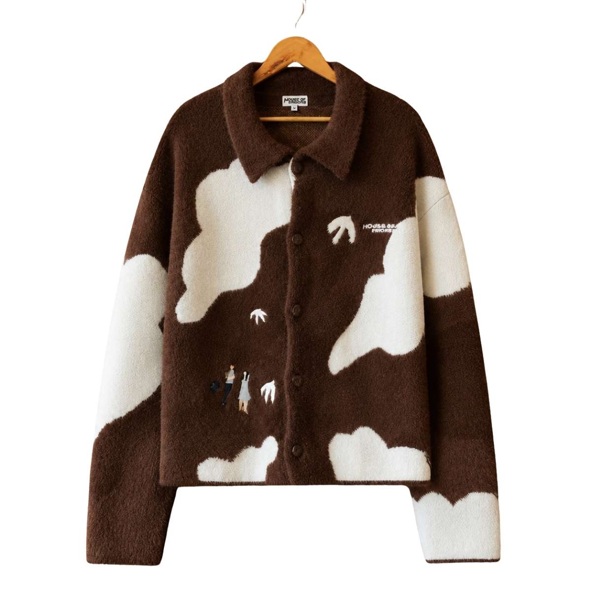 Birds Eye View Cardigan Brown Front Birds Eye View Cardigan Brown front view with button closure and soft knit fabric