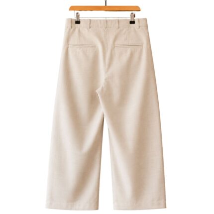 Pleated Wool Flock Trousers in Cream back view
