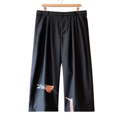 Pleated Wool Kite Trousers in Black Front View