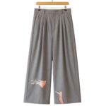 Pleated Wool Kite Trousers in Grey front view with pleated wide-leg design