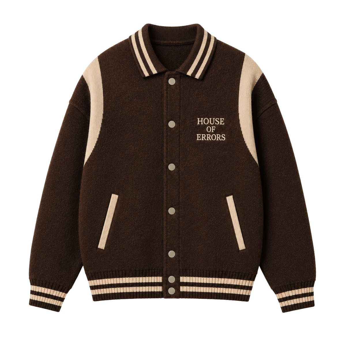 Cedar Knit Jacket – Brown & Cream Front Cedar Knit Jacket – Brown & Cream front view