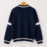 Men's Navy Blue Oversized Varsity Polo Collar Sweatshirt back view