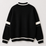 Men's Black Oversized Varsity Polo Collar Sweatshirt - Back View