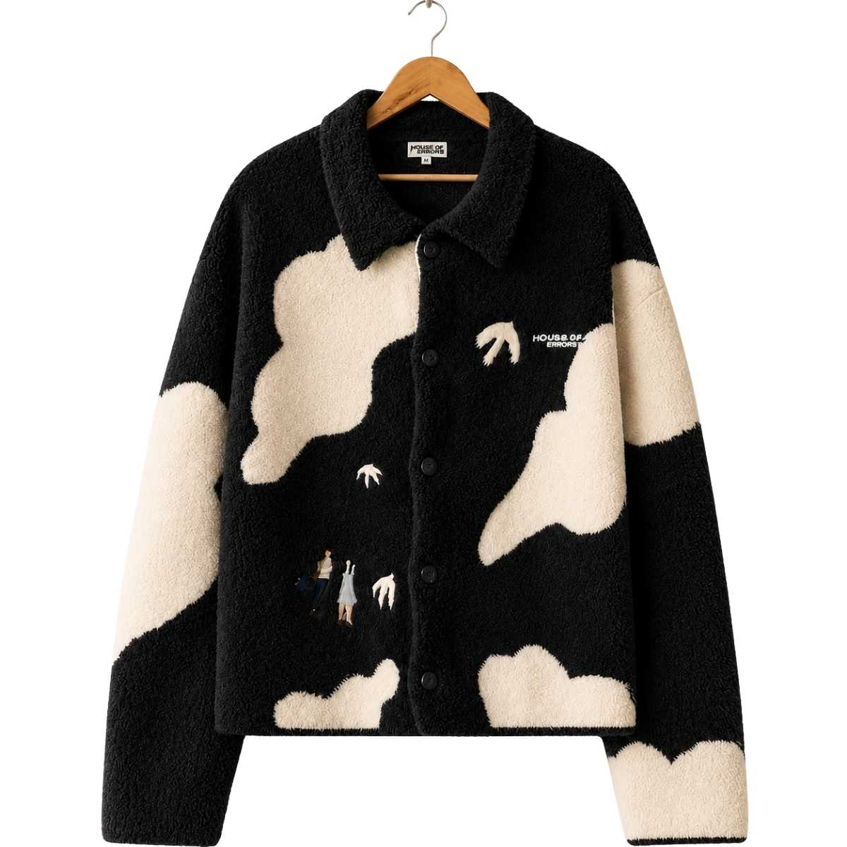 Cloud Sherpa Jacket – Black & Cream Front Cloud Sherpa Jacket – Black & Cream front view