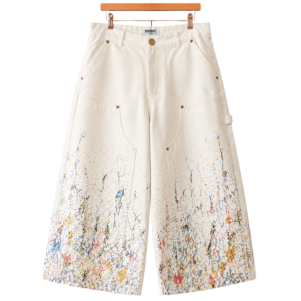 ERRAPS Cream Jeans front view with wide leg fit