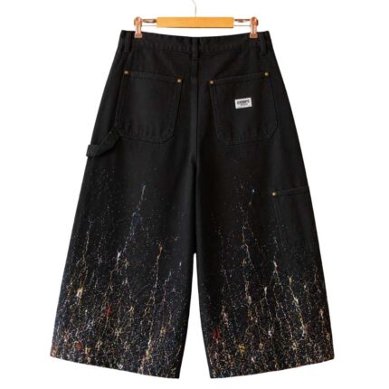 ERRAPS Paint Splatter Jeans back view with wide leg design