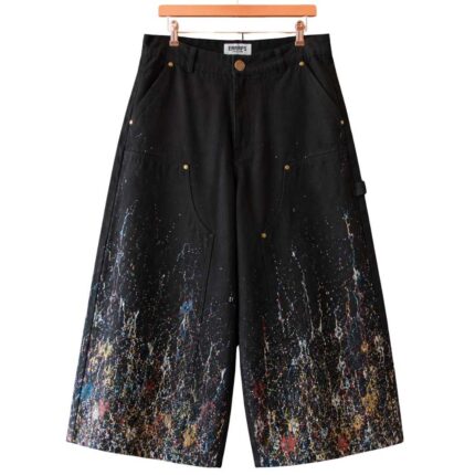 ERRAPS Paint Splatter Jeans front view with wide leg fit