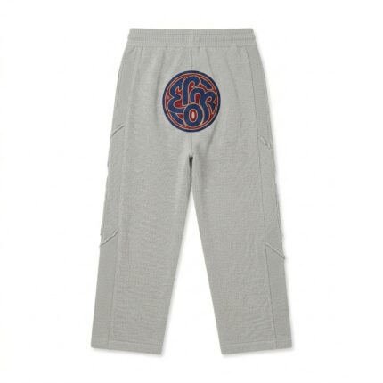 Men's Light Grey Knit Trousers back view showing knitted design and fit