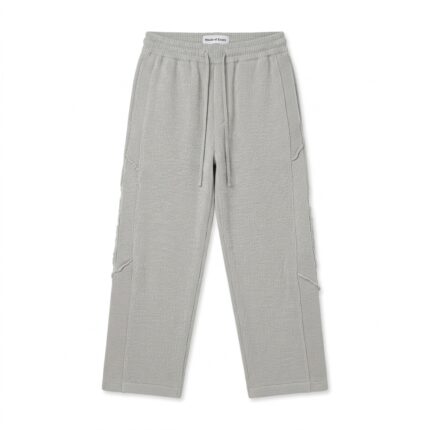 Men's Light Grey Knit Trousers front view showing knitted texture and fit