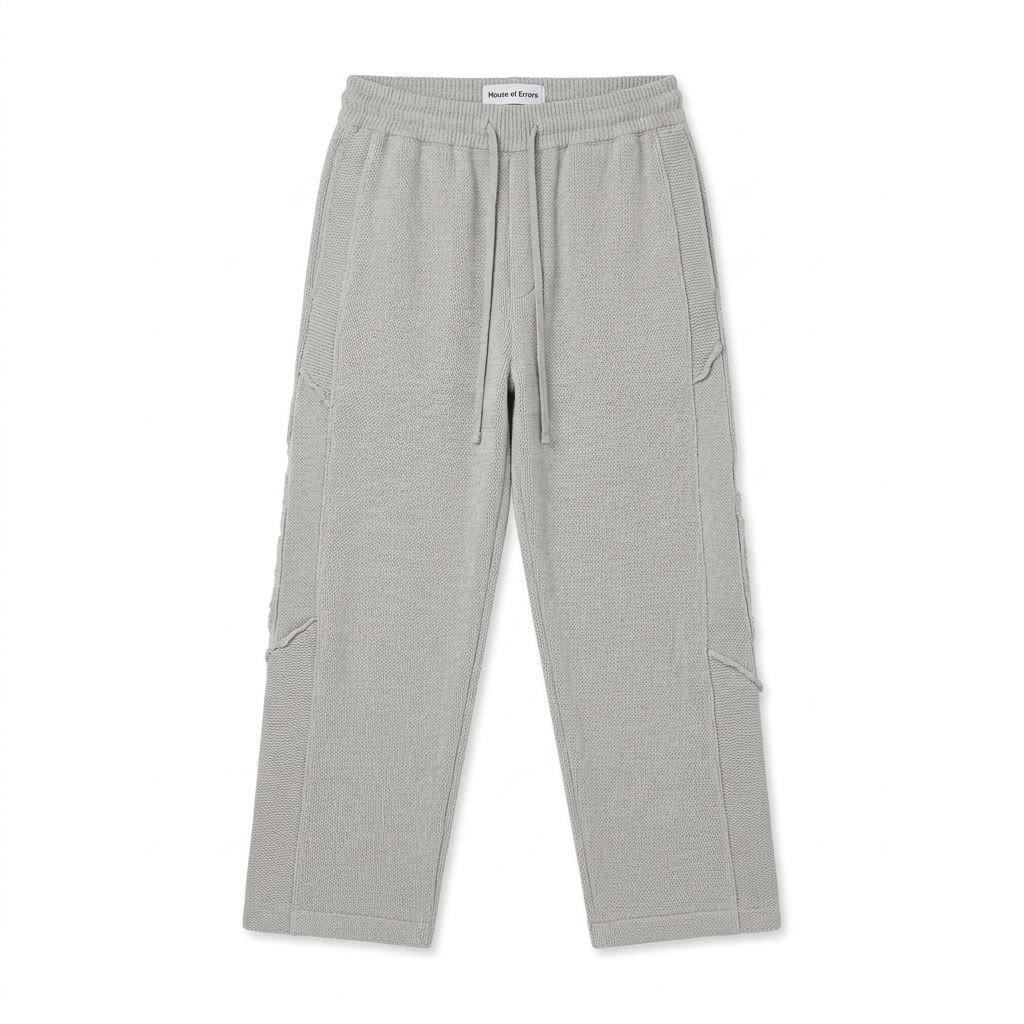 Men's Light Grey Knit Trousers Front View Men's Light Grey Knit Trousers front view showing knitted texture and fit