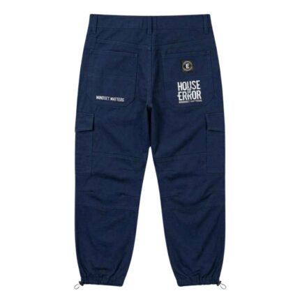 House Of Errors Navy Blue Cargo Trousers back view showing design and fit