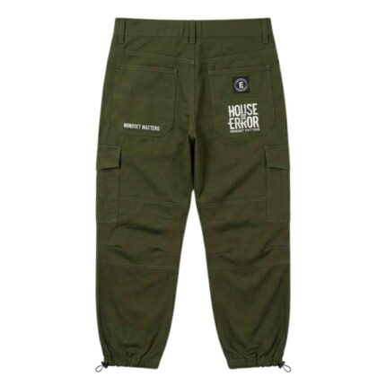 House Of Errors Olive Cargo Trousers back view showing cargo design and fit