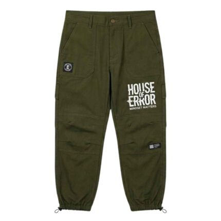 House Of Errors Olive Cargo Trousers front view showing cargo design