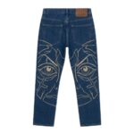 House of Errors Deep Wash Graphic Jeans back view showing denim wash and design details