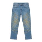 House of Errors Eye Embroidery Denim Jeans front view with eye embroidery detail
