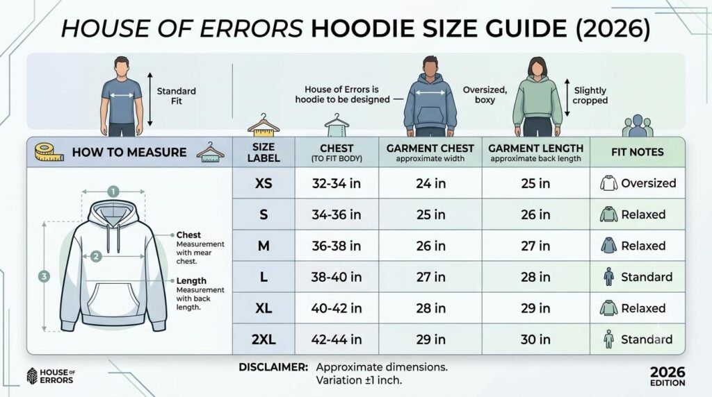 House of Errors Hoodie Size Guide 2