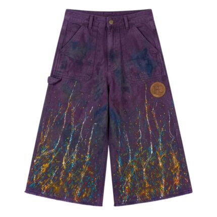 House of Errors Purple Paint Denim front view showing purple paint effect design