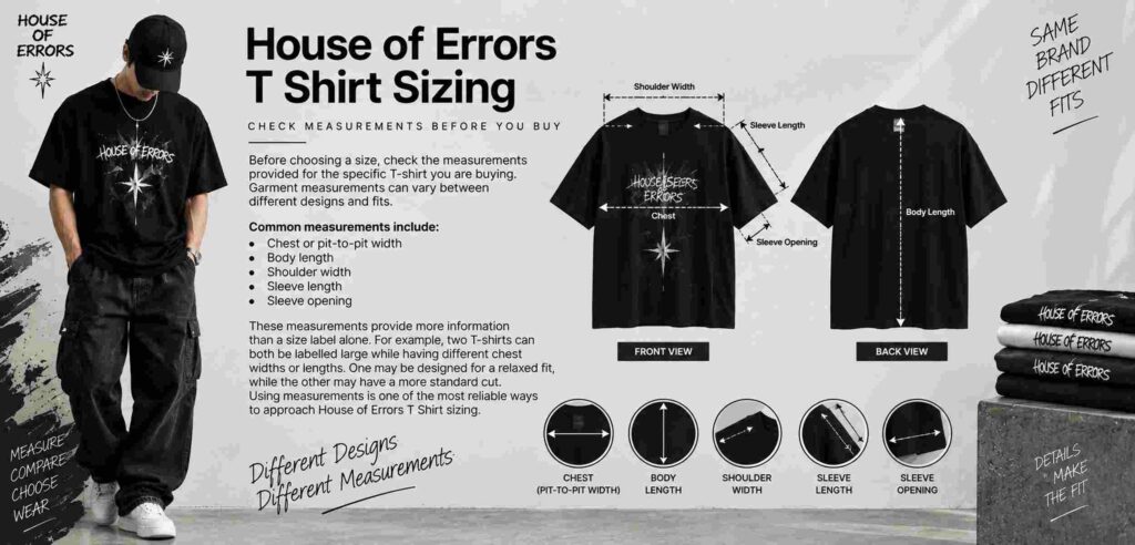 House of Errors T Shirt Size Guide