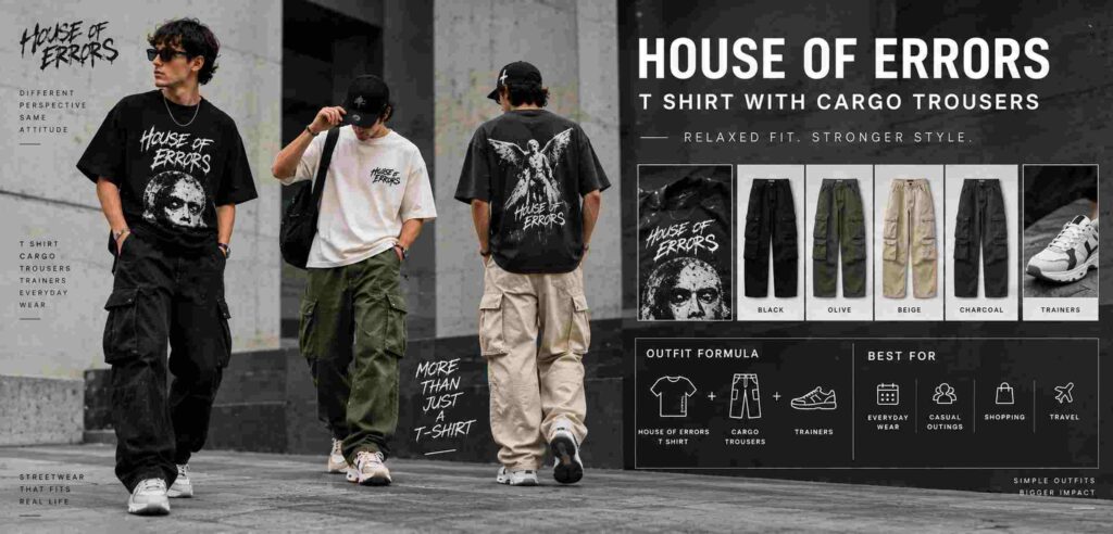 House of Errors T Shirt Outfit: Complete Streetwear Styling Guide 5 House of Errors T Shirt With Cargo Trousers