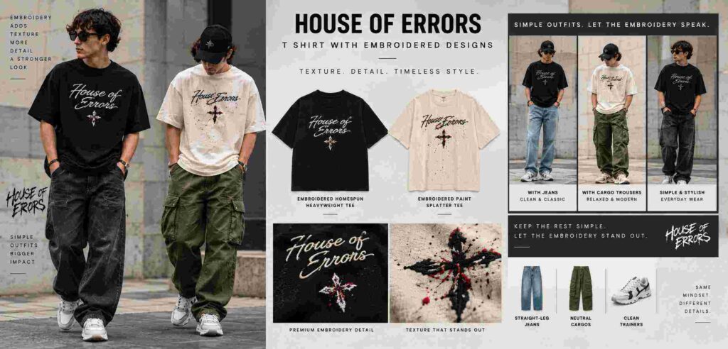 House of Errors T Shirt Outfit: Complete Streetwear Styling Guide 7 House of Errors T Shirt With Embroidered Designs