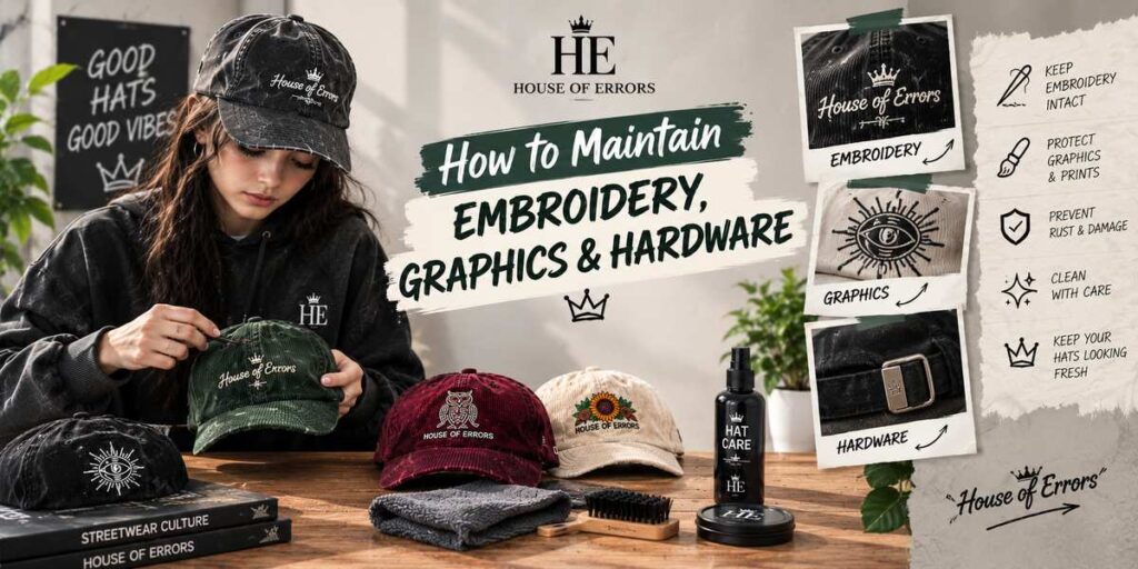How to maintain embroidery graphics and hardware on streetwear hats