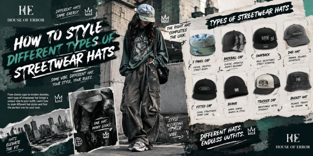 How to Style Streetwear Hats for Different Outfits 6 Different types of streetwear hats styled with modern urban outfits