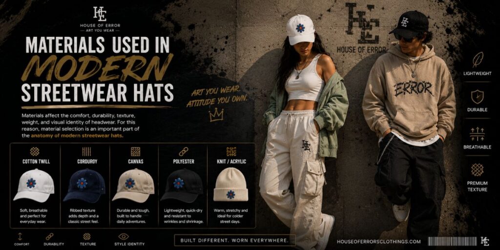 The Anatomy of Modern Streetwear Hats 3 Modern streetwear hats made from cotton, denim, wool, nylon, and premium fabrics